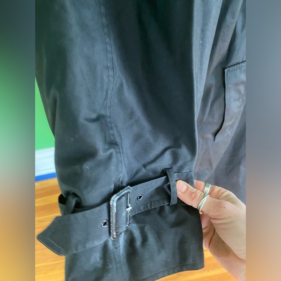 Vintage 80s A Trigere Coat trench black grey wool layered coat high collar - Picture 8 of 16